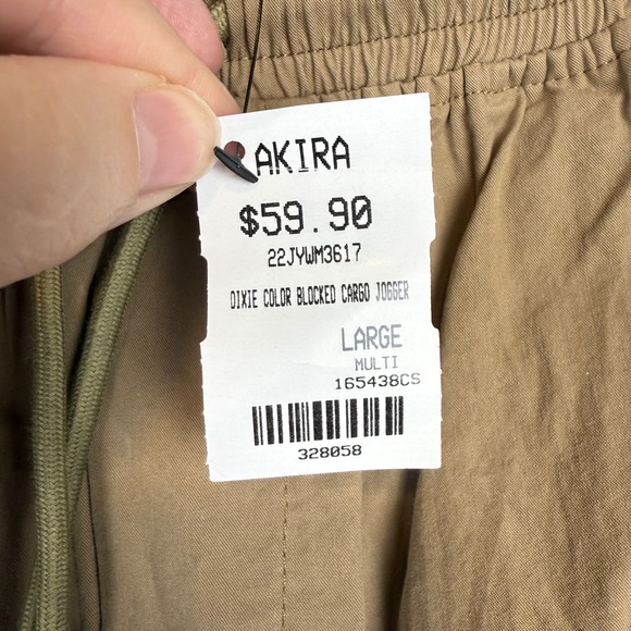 Akira Dixie Color Blocked Cargo Jogger Pants Tan Black Cream Multi Large NWT - Picture 4 of 9